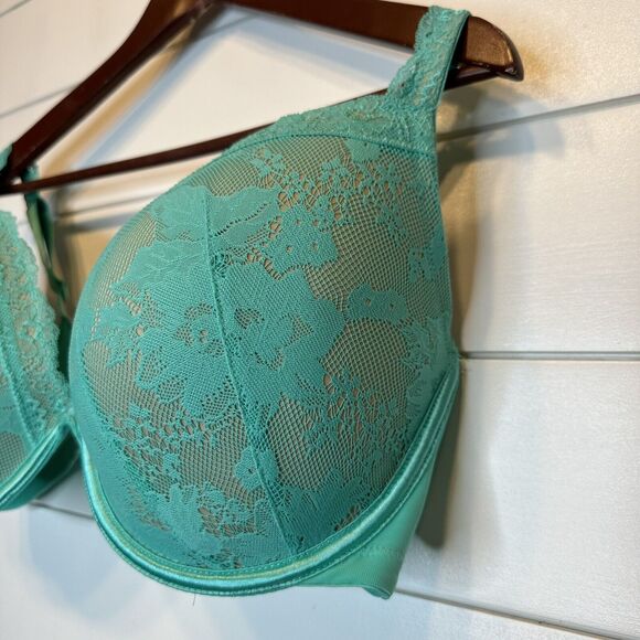 Cacique Bra 42DDD Teal Nude Lace Adjustable Straps Lane Bryant Lingerie Top - Picture 3 of 11